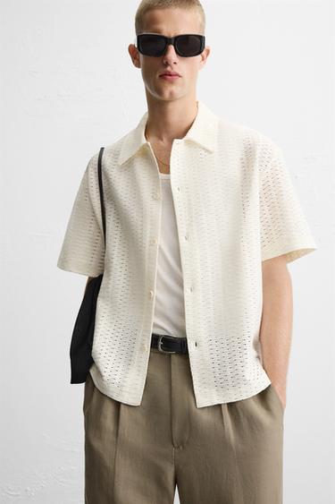 РУБАШКА JACQUARD С ГЕОМЕТРИЧЕСКИМ УЗОРОМ — ЭКРЮ от Zara