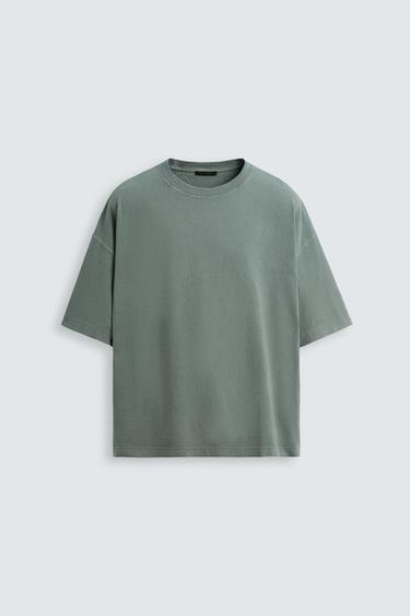 Zara WASHED LIGHT WEIGHT BOXY FIT T-SHIRT - Washed green