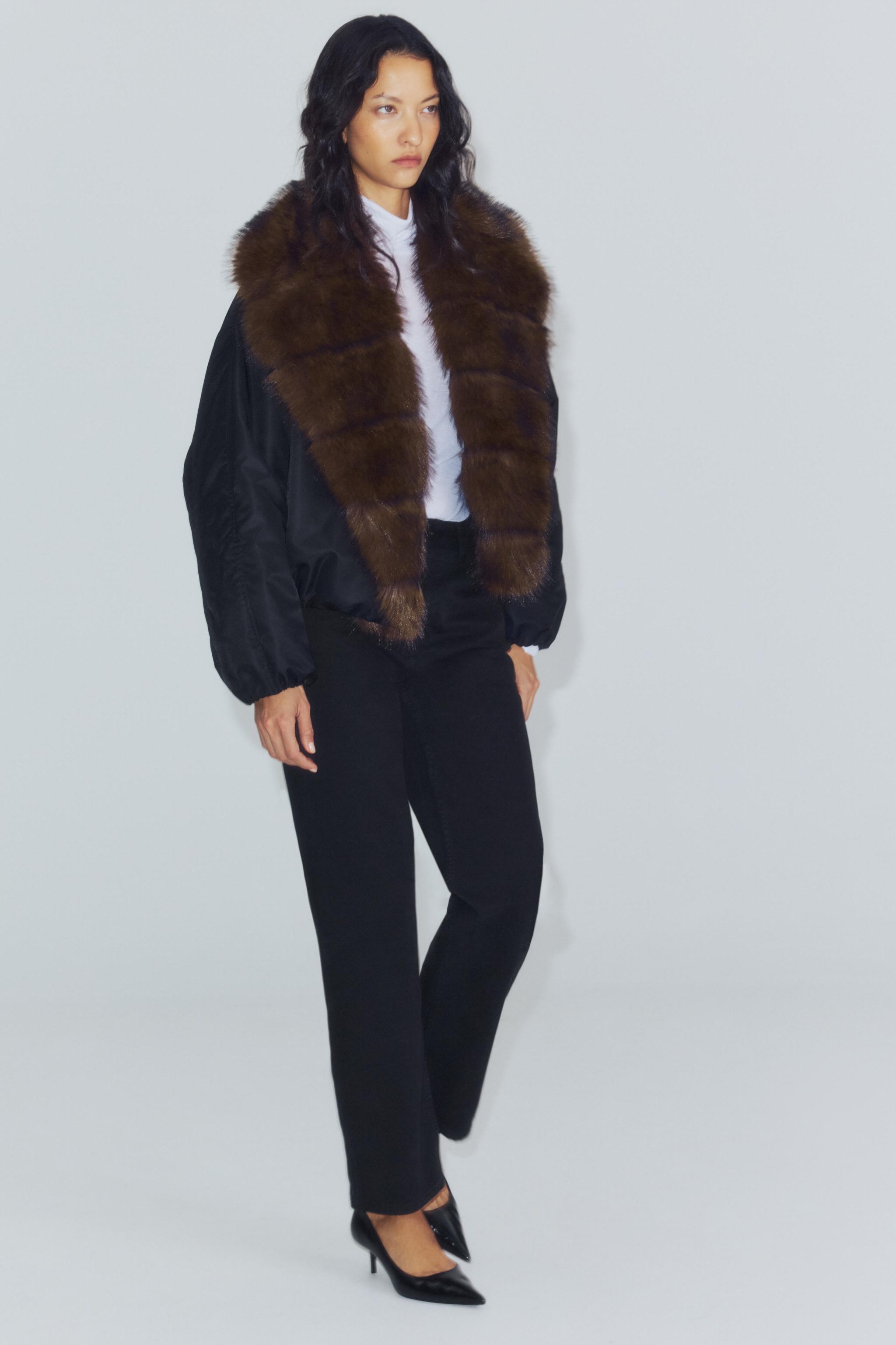 Zw Collection Faux Fur Effect Collar Bomber Jacket by Zara
