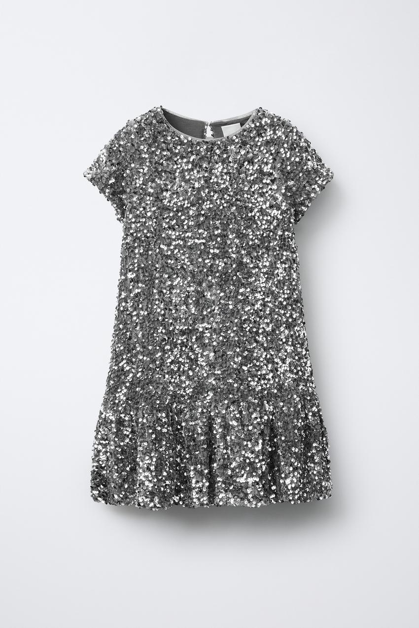 RUFFLED SEQUIN DRESS - Silver | ZARA New Zealand
