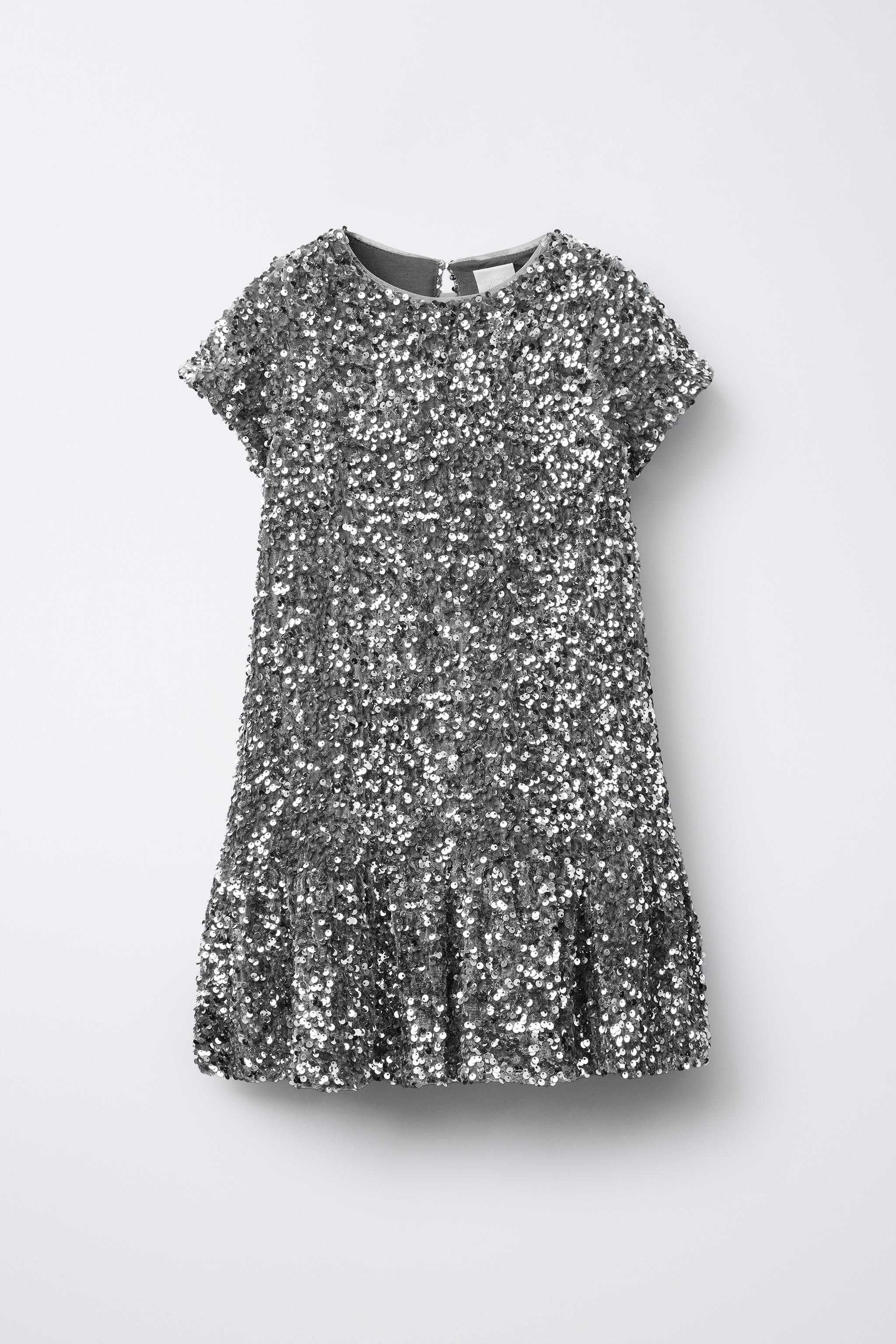 RUFFLED SEQUIN DRESS