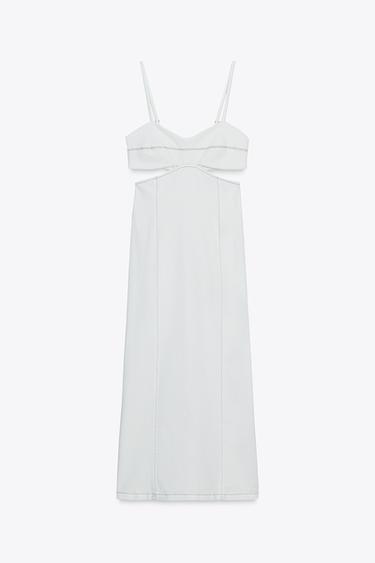 ROBE MIDI EN DENIM AJOURÉE Z1975 - Blanc de Zara - Image 4