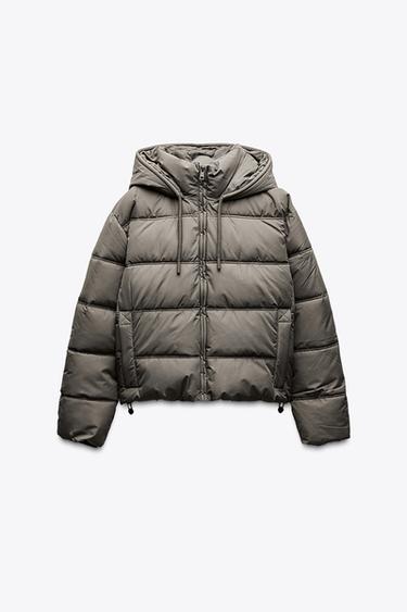 Zara WATER AND WIND PROTECTION SHORT QUILTED ANORAK - Khaki - Image 0
