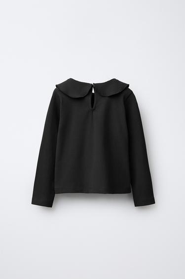 GERIPPTES T-SHIRT MIT BUBIKRAGEN - Schwarz von Zara