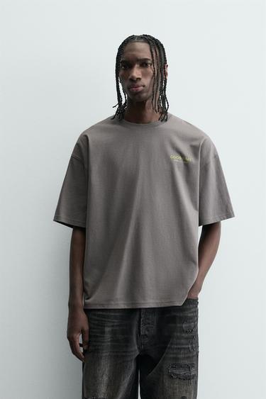 Zara RELAXED FIT PRINTED T-SHIRT - Gray