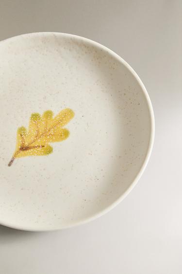 STONEWARE DESSERT PLATE WITH LEAF - Yellow by Zara - Image 2