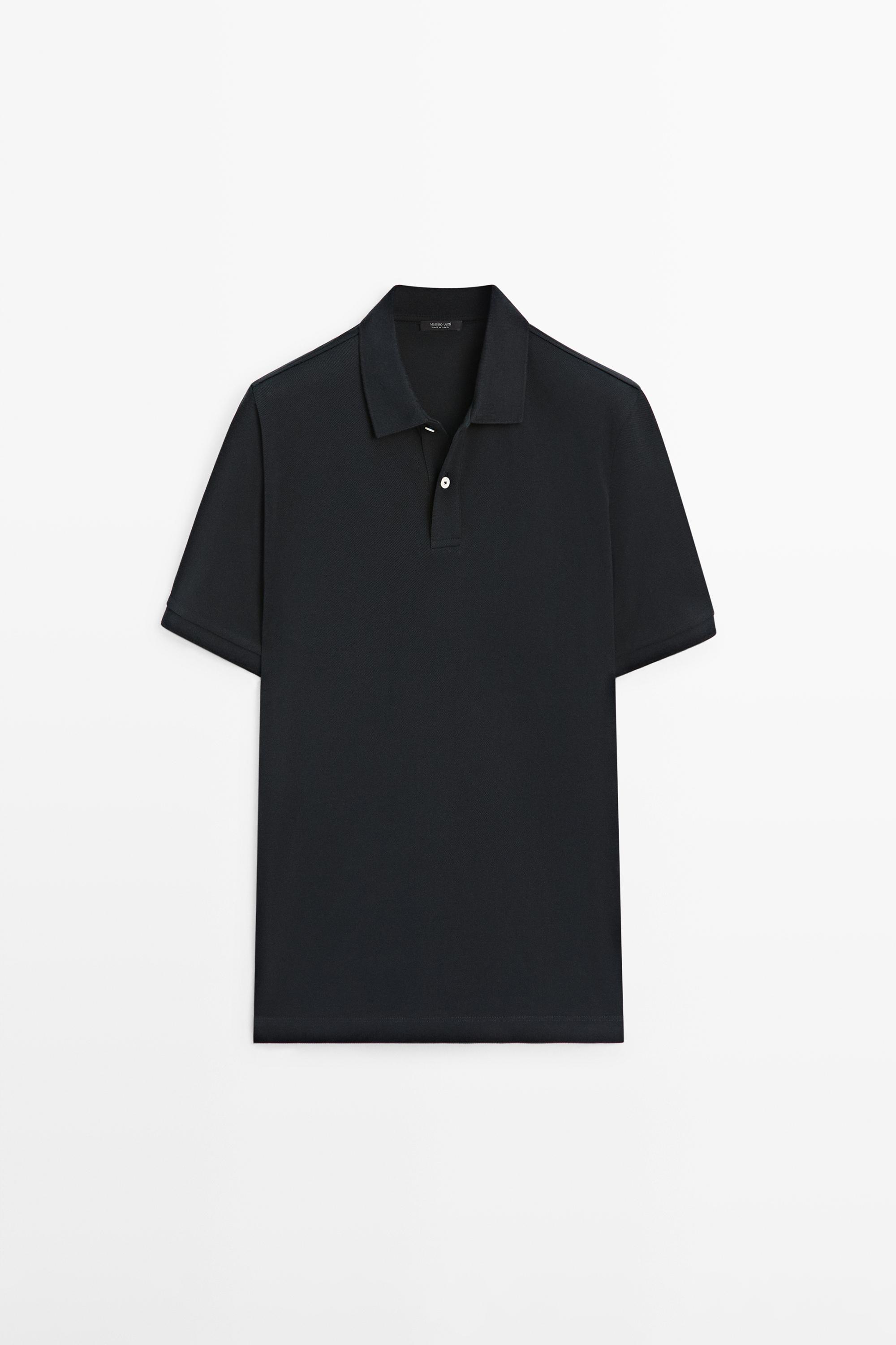 Micro-textured cotton piqué polo shirt — Navy blue