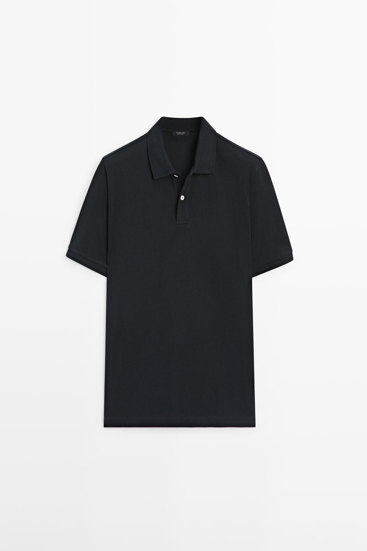 Micro-textured cotton piqué polo shirt — Navy blue
