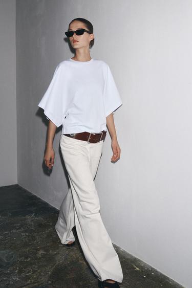 T-SHIRT DÉLAVÉ À MANCHES CAPE - Blanc de Zara