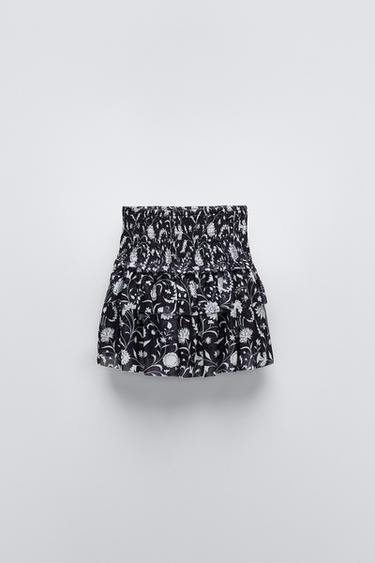 JUPE EN TULLE IMPRIMÉ - Noir de Zara