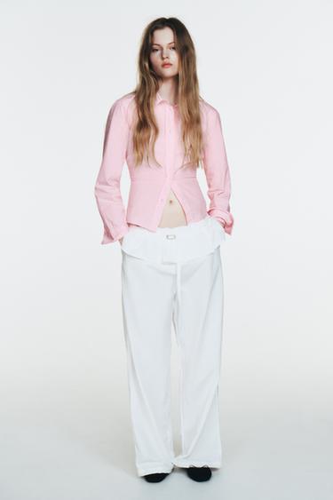 ENOBARVNA SRAJCA IZ POPLINA - Rožnata od Zare