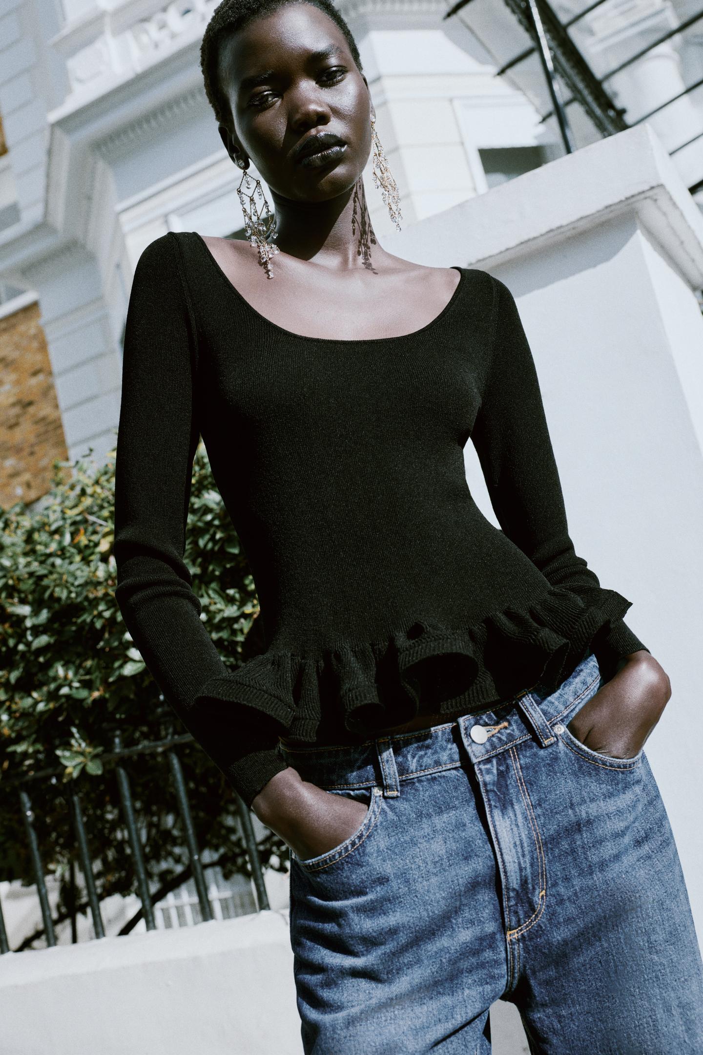 Женский свитер Zara Knit Ruffle, цвет: Чёрный — фото 2