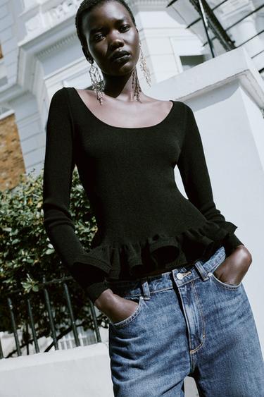 KNIT RUFFLE SWEATER — Black 2