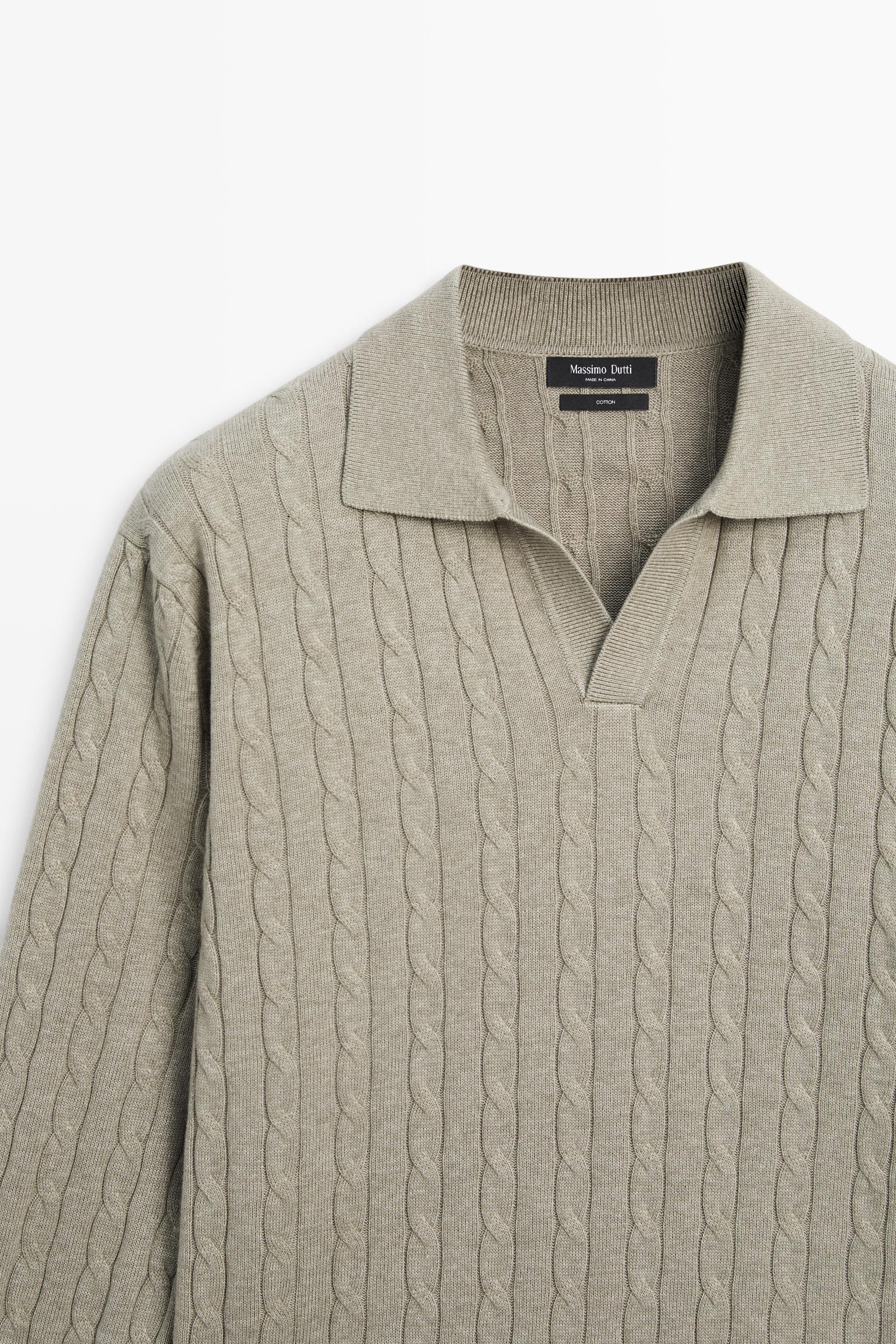 100% Cotton Cable-Knit Polo Sweater