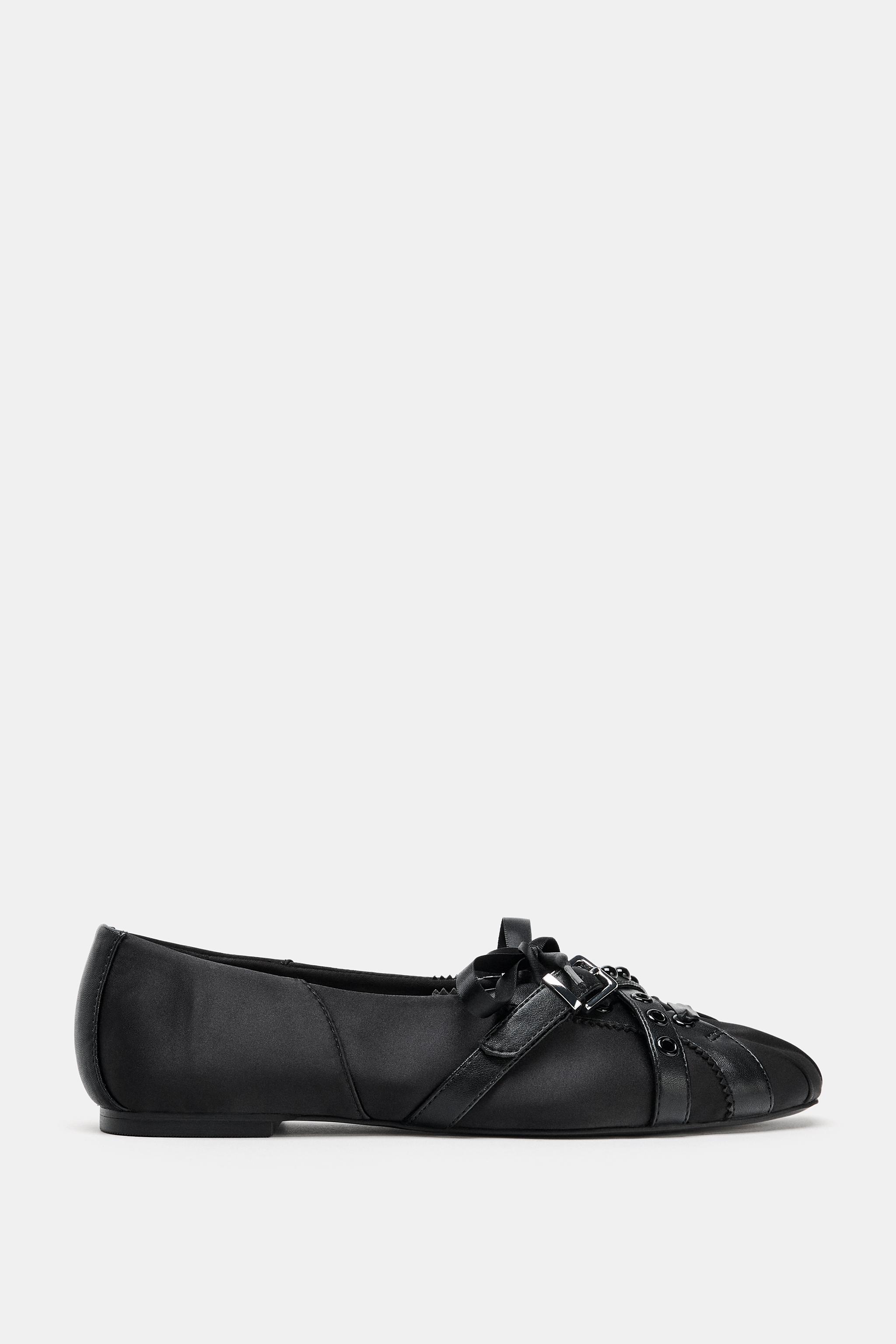 THE ROW ストラップ付きブラックバレエシューズ ストラップディテールバレエシューズ - ブラック | ZARA Japan