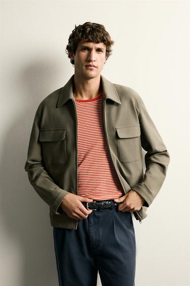 REGULAR FIT ZIPPED OVERSHIRT - Khaki by Zara