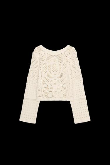 TOP CROCHET MANGA LARGA - Crudo claro de Zara - Imagen 0