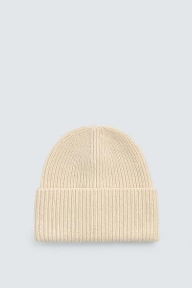 100% WOOL KNIT BEANIE - Ecru by Zara