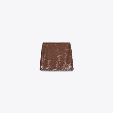 FALDA MINI LENTEJUELAS - Marrón de Zara
