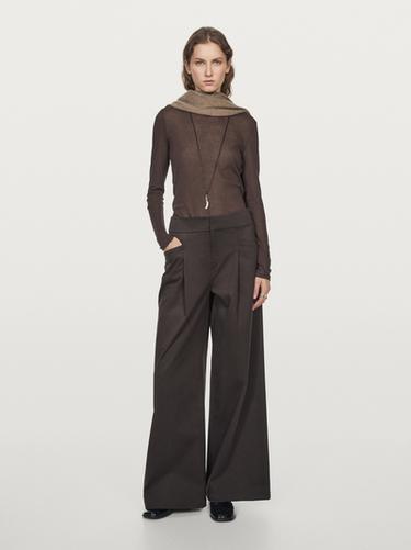 Pantalón pliegues wide leg - Chocolate de Zara - Imagen 0
