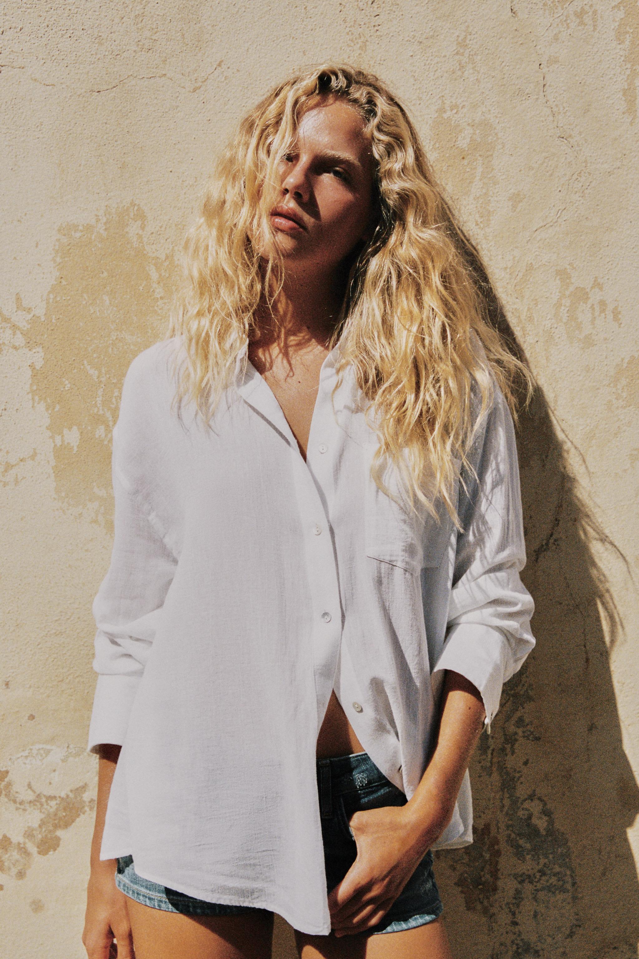 Zara OVERSIZE MÜSLİN CEPLİ GÖMLEK görsel 4
