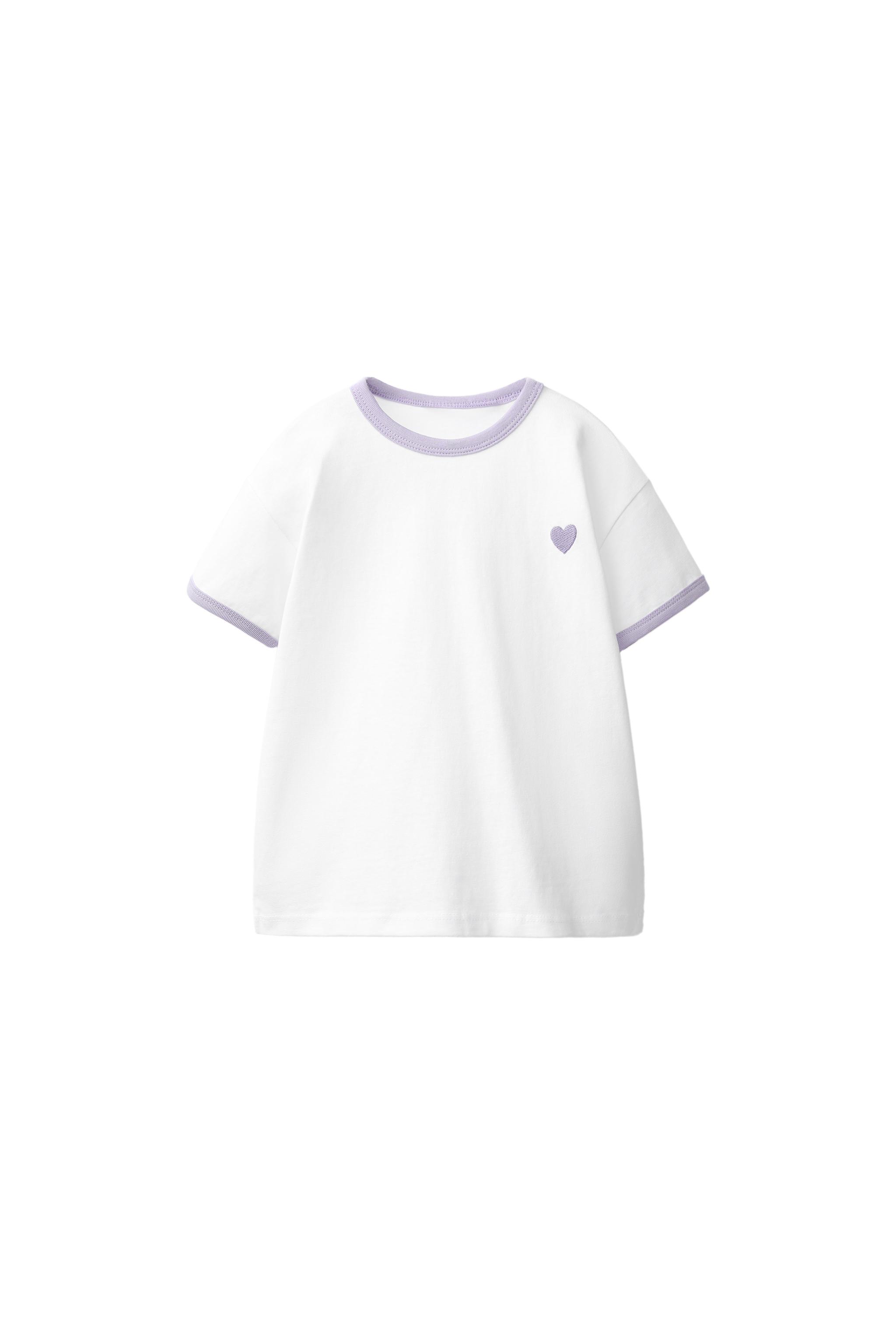 CONTRAST EMBROIDERED T-SHIRT — Light mauve
