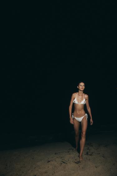 CROSS-STITCH FLORAL TRIANGLE BIKINI TOP - Ecru by Zara - Image 0