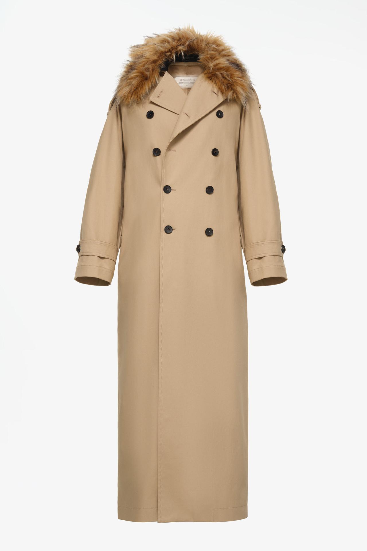 LIMITED EDITION TRENCH COAT WITH FAUX FUR COLLAR — Light khaki