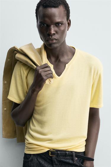HAUT À COL TUNISIEN OUVERT - Jaune de Zara - Image 4