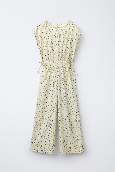 Zara 紋理印花長版連身褲 - 黃色