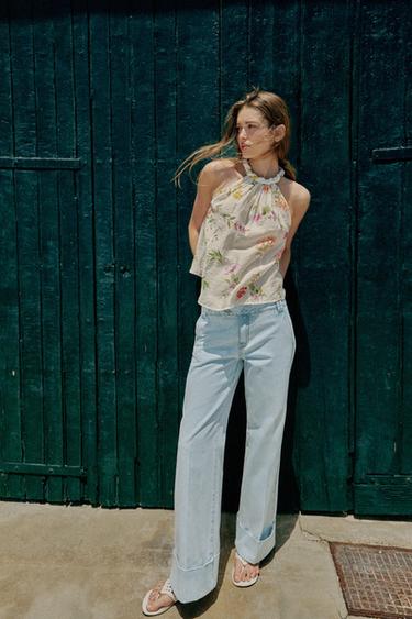 Z1975 STRAIGHT LOW-RISE JEANS WITH TURN-UP HEMS - Light blue by Zara