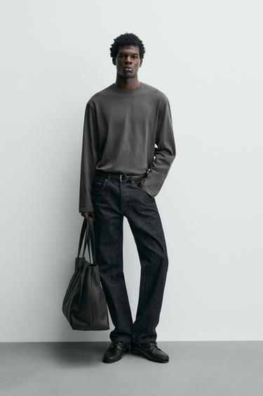 Zara REGULAR FIT LONG SLEEVE T-SHIRT - Anthracite grey