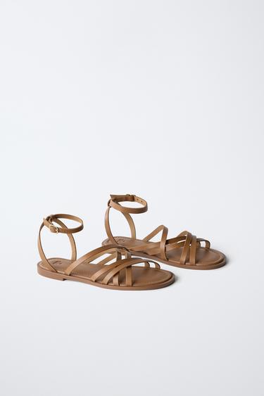 STRAPPY LEATHER SANDALS - Brown by Zara