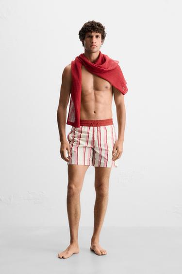 STRIPED LONG SWIMMING TRUNKS - Pink by Zara - Image 0
