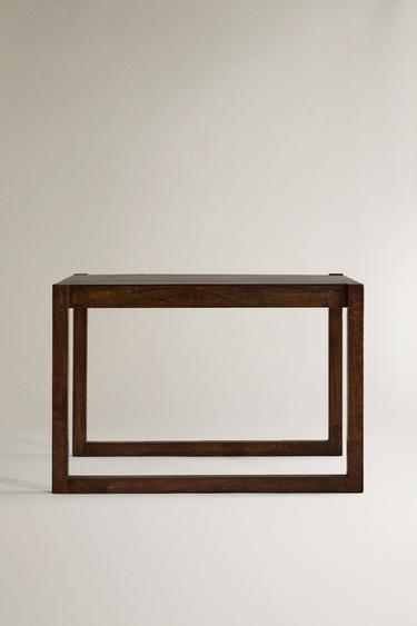 Zara LARGE WOODEN LEATHER SIDE TABLE - Dark brown - Image 0