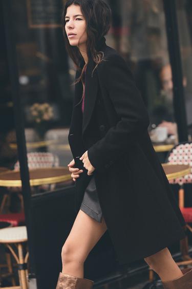 ABRIGO CRUZADO CON LANA - Negro de Zara - Imagen 0