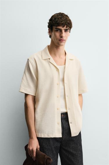TEXTURED WEAVE SHIRT — Ecru 2