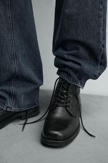 BOTTINES À LACETS EN CUIR ÉDITION LIMITÉE - Noir de Zara
