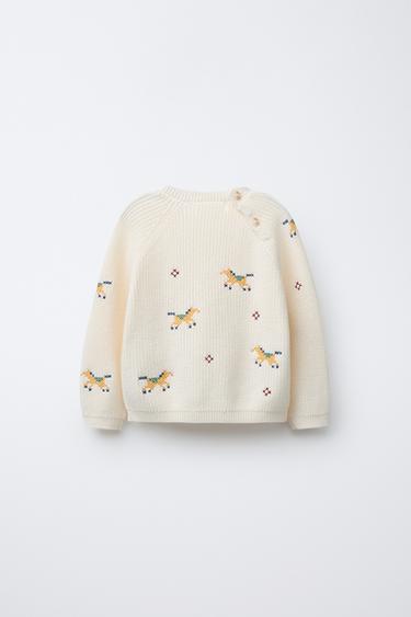 PULL EN MAILLE DÉTAILS POINT DE CROIX - Écru de Zara - Image 1