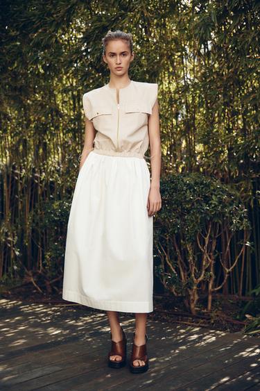 ROBE BIMATIÈRE EN POPELINE - Écru / Beige de Zara