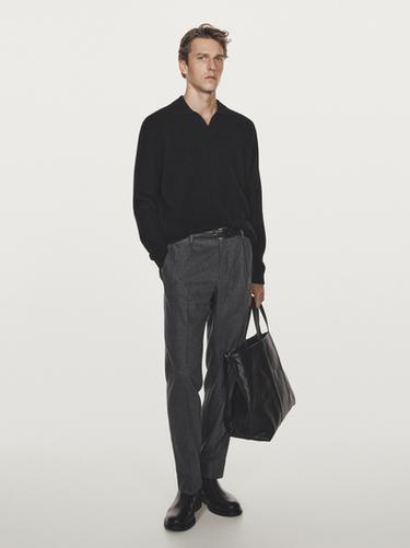 Pantalon à pinces en flanelle de laine mélangée - Gris chiné de Zara