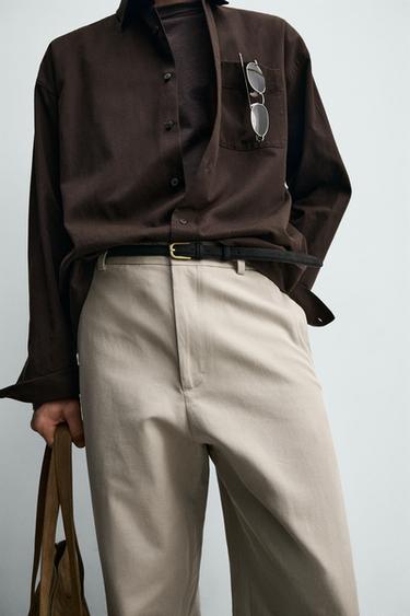 PANTALON RELAXED FIT COTON ET LIN - Vison de Zara - Image 4