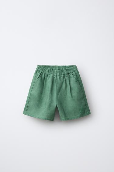 EMBROIDERED 100% LINEN BERMUDA SHORTS - Green by Zara