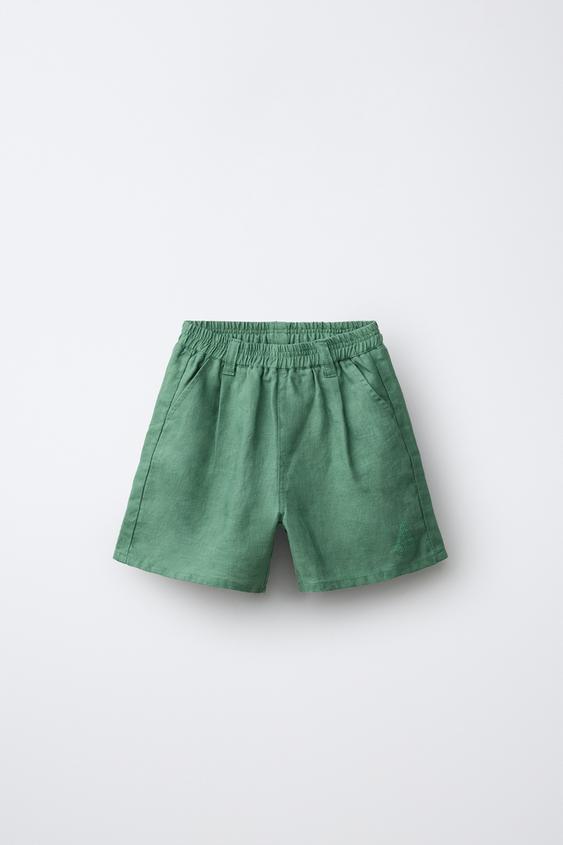 BERMUDA BORDADO 100% LINO - Verde de Zara - Imagen 0