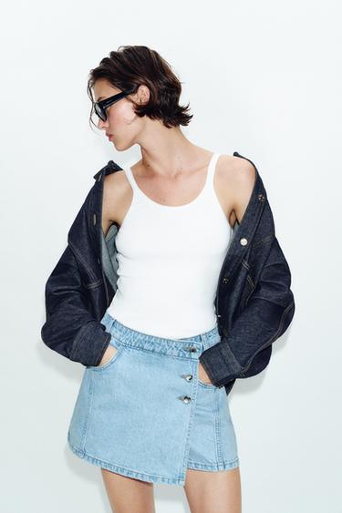 Zara SUKNJA-PANTALONE OD TEKSASA Z1975 NA PREKLOP – svetloplava