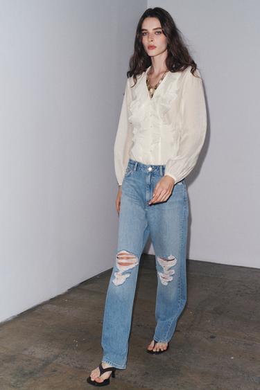 JEAN ZW COLLECTION DROIT TAILLE NORMALE DÉCHIRÉ - Bleu clair de Zara - Image 0
