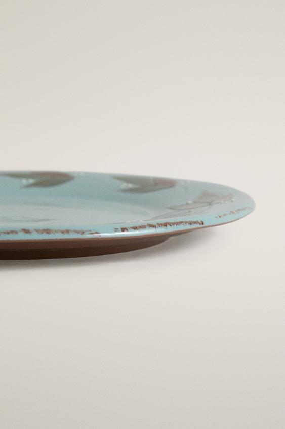 PLAT EN FAÏENCE FEUILLES CIRCULAIRE - Gris bleu de Zara - Image 4