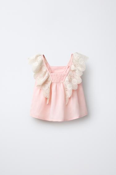 BLOUSE DENTELLE 100% LIN - Rose pastel de Zara - Image 1