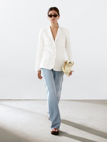 Blazer 100 % lin à revers - Écru de Zara - Image 0