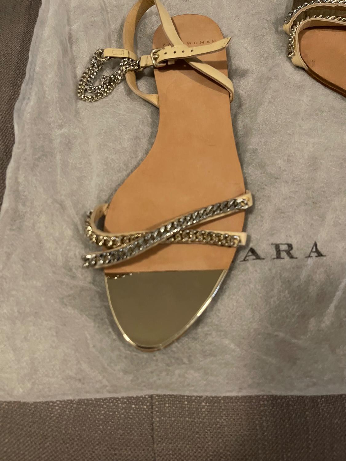 ZARA WOMEN MIXED METAL FLAT SANDALS - Image 4